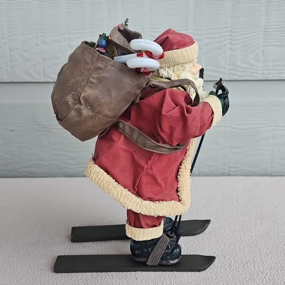 Traditions Fabric Mache Skiing Santa Claus Christmas Decor Figurine Vintage 10